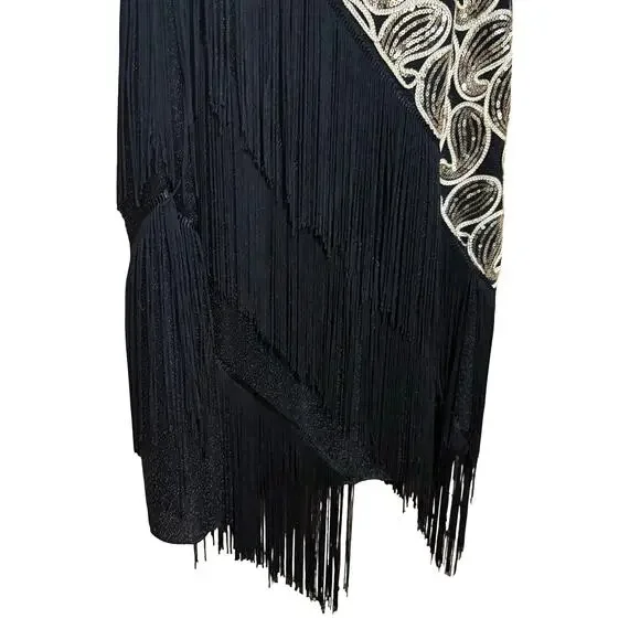 Gold and Black FLAPPER Dress 1920s fringe gold - Picture 8 of 9